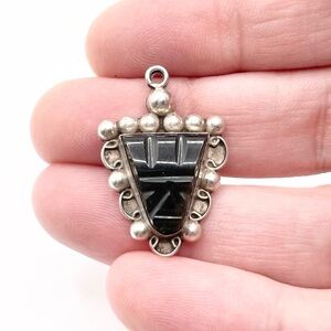 Taxco Black Onyx Aztec-Mayan face 925 Sterling Silver Pendant